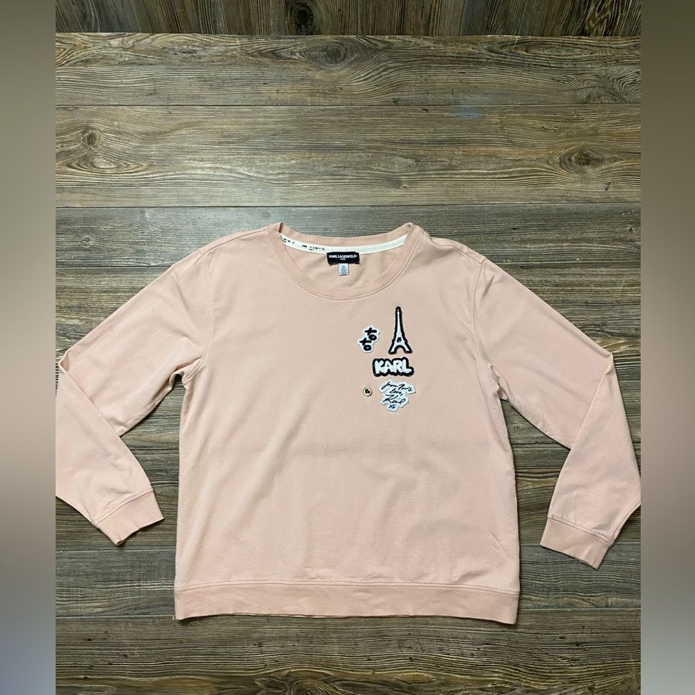 Vintage Karl Lagerfeld Pink Sweatshirt with Graphic Design